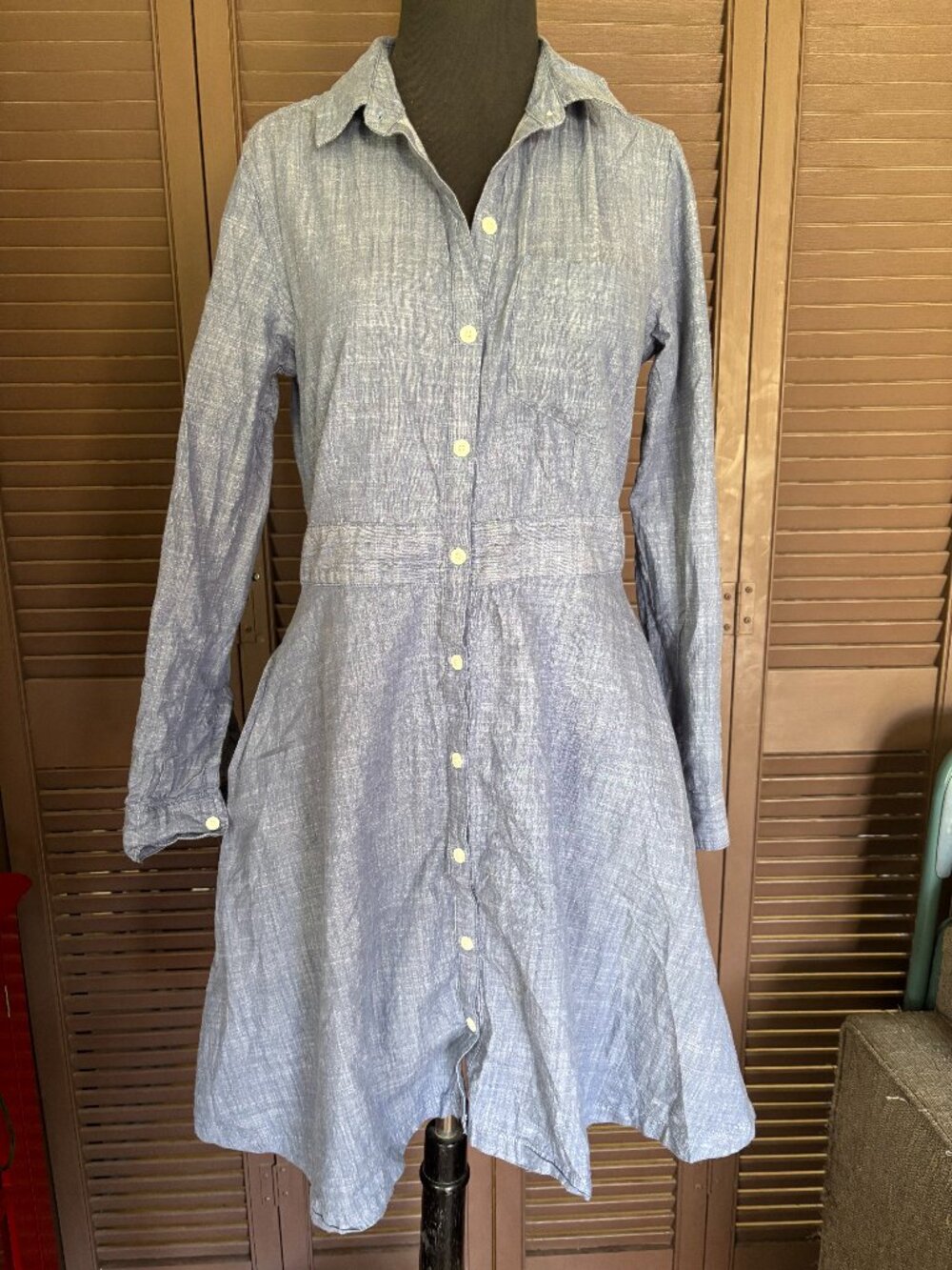 Light denim button up dress